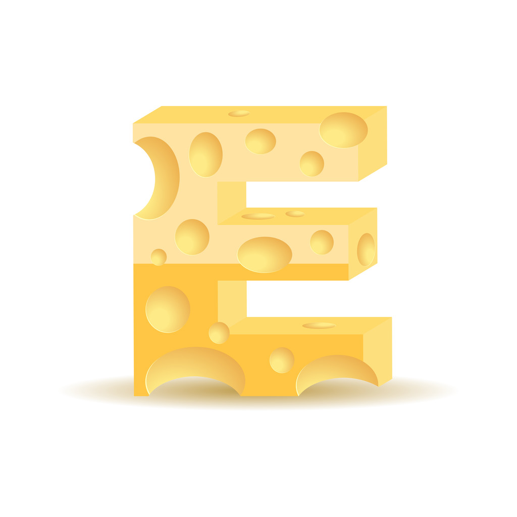 Letra E hecha de queso
 - Vector, Imagen