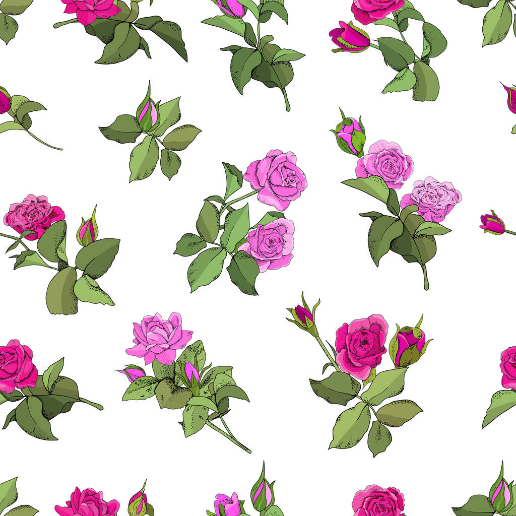 Blumen nahtlose Muster. Vektor handgezeichnete Illustration von Rosen. Für Textilien, Tapeten, Stoffe, Geschenkboxen, Grußkarten und Einladungen - Vektor, Bild