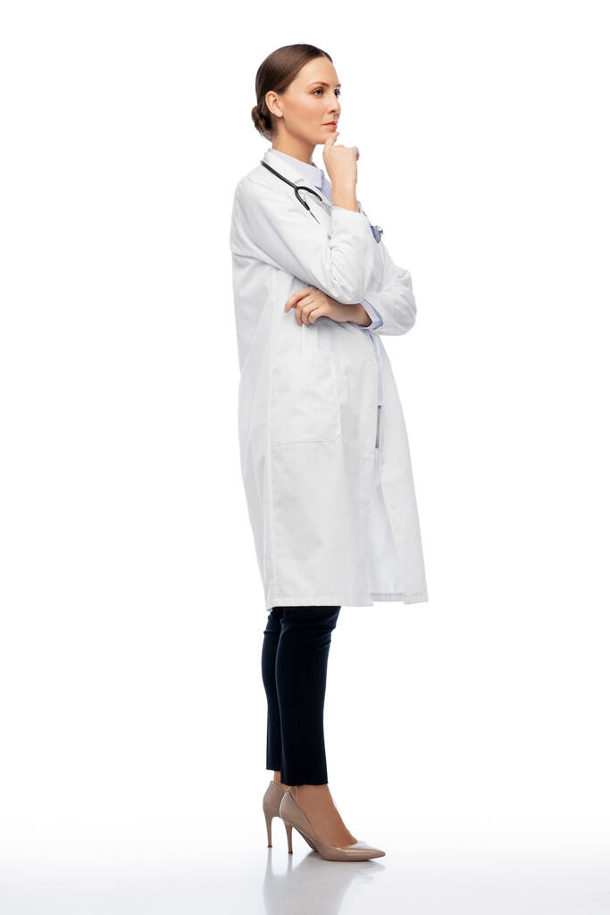 pensando médico feminino em casaco branco - Foto, Imagem