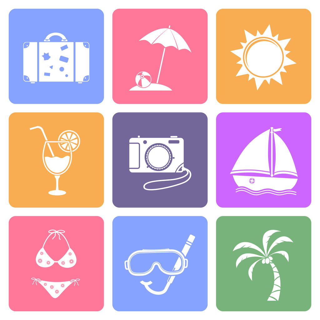Travel icons set, flat design - Vector, Image