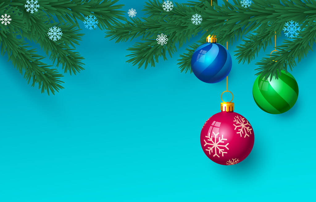 Wesołych Świąt Szczęśliwego Nowego Roku drzewo z zabawkami, baner karciany. Wektor - Wektor, obraz