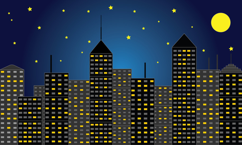 夜の高層ビル街 - ベクター画像