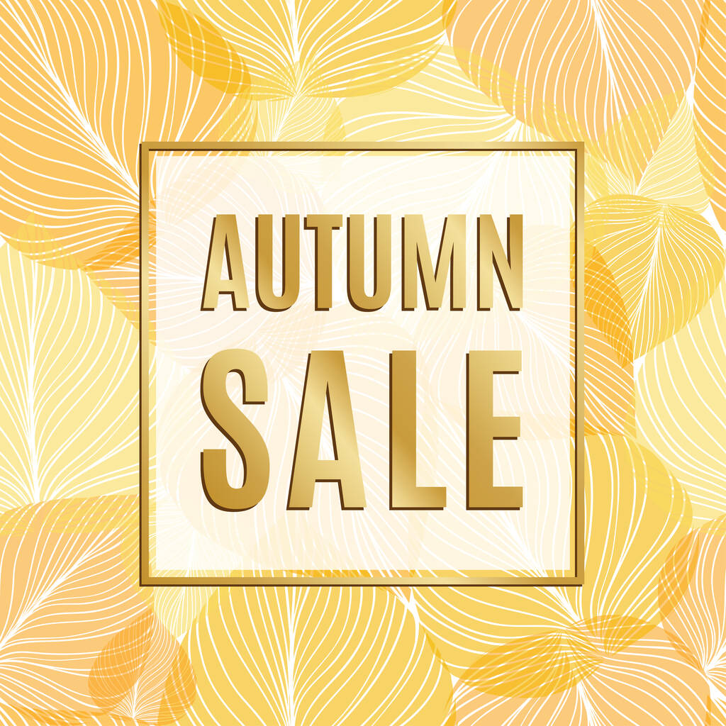 autumn sale banner with gold frame and autumn leaves - Vector, Image