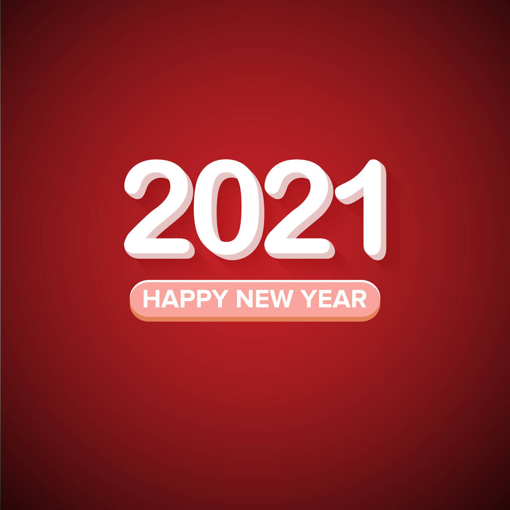 2021 Feliz ano novo fundo de design criativo ou cartão de saudação com texto. vetor 2021 números do ano novo com sombra isolada em fundo abstrato vermelho - Vetor, Imagem