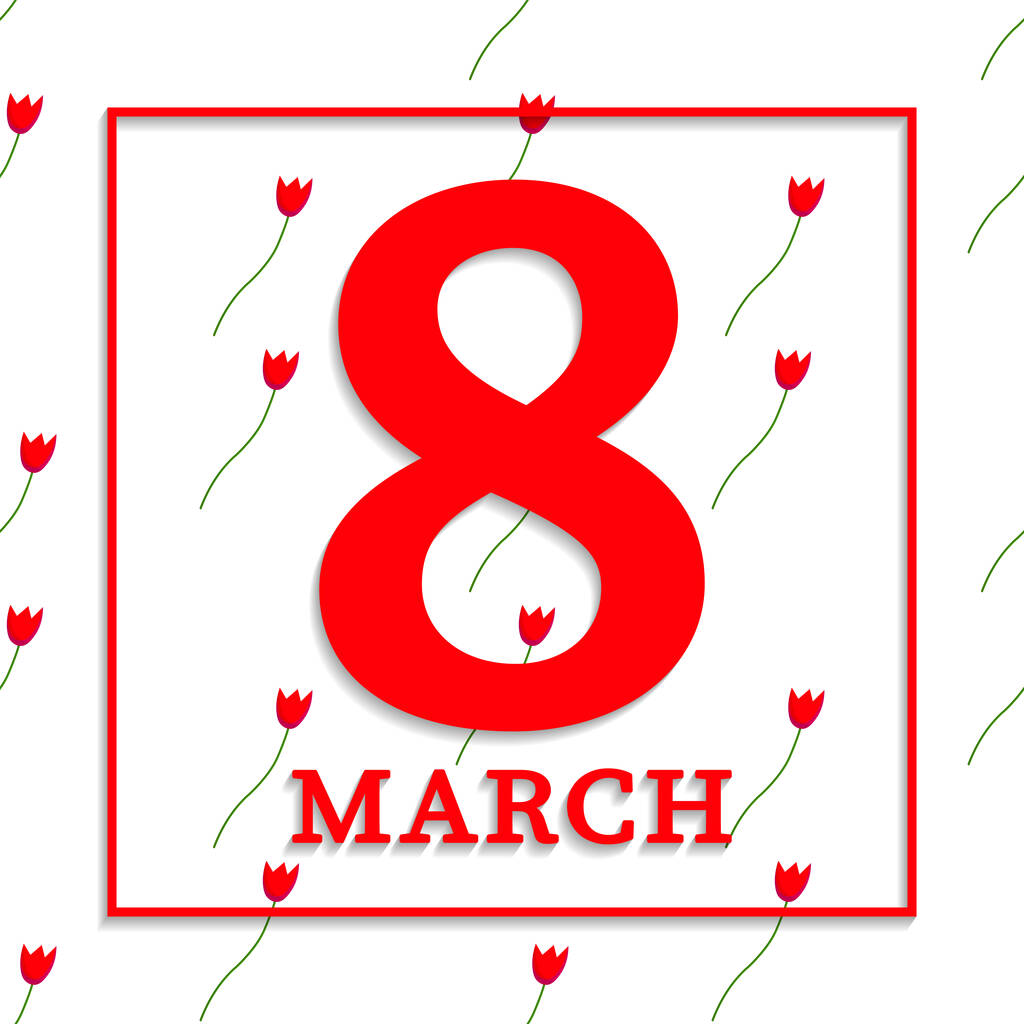 Uluslararası Kadınlar Günü, tebrik kartı. 8 Mart tabelasında bahar bitkileri, yapraklar ve çiçeklerin dekoru vardı. Anneler Günün kutlu olsun. Moda şablon tasarımı. Kart, poster, pankart için tatil konsepti. - Vektör, Görsel