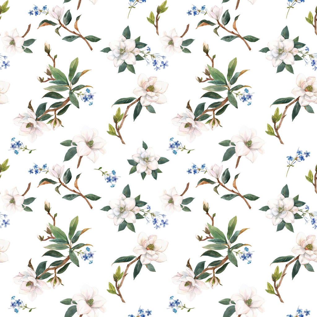 Mooi naadloos patroon met met de hand getekende aquarel witte magnolia bloemen. Voorraadillustratie. - Foto, afbeelding