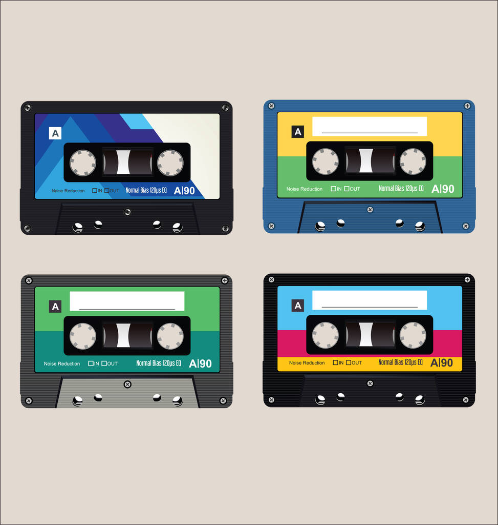 Staré barevné audio kazety na pozadí sbírka - Vektor, obrázek