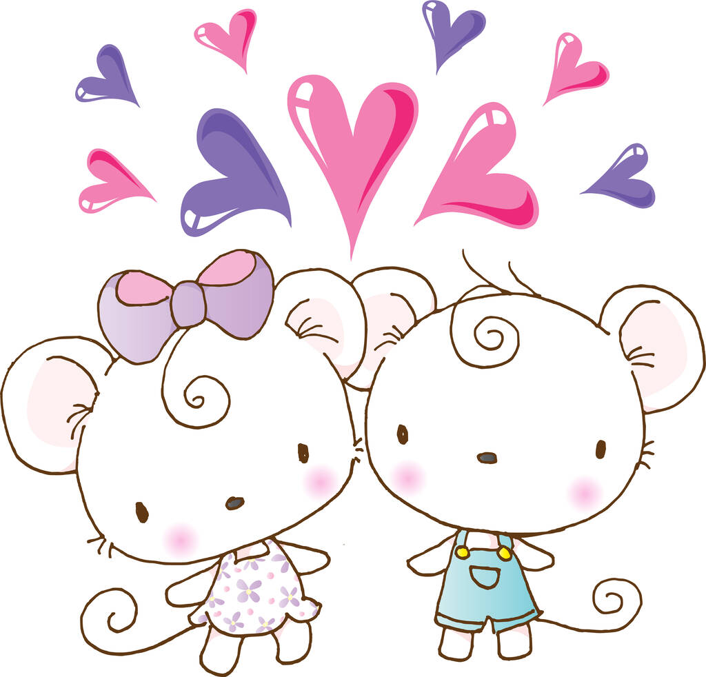 bonito caricatura mouses com coração - Vetor, Imagem