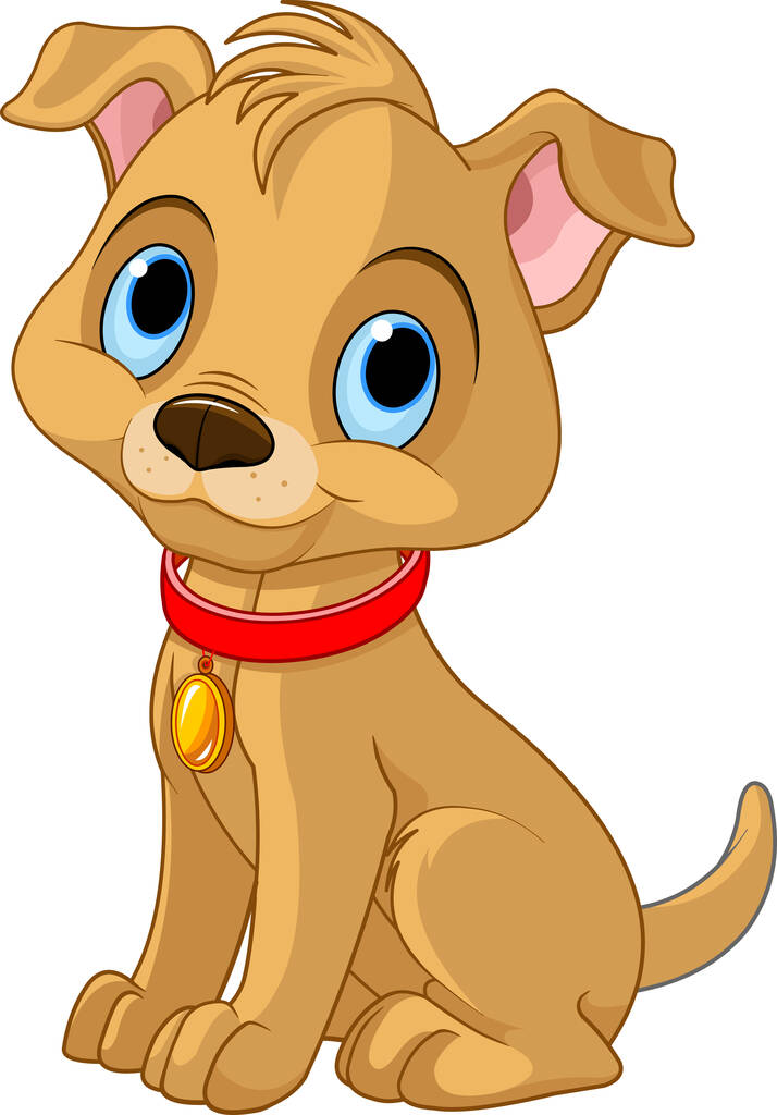 illustration vectorielle de chien dessin animé mignon avec collier rouge - Vecteur, image
