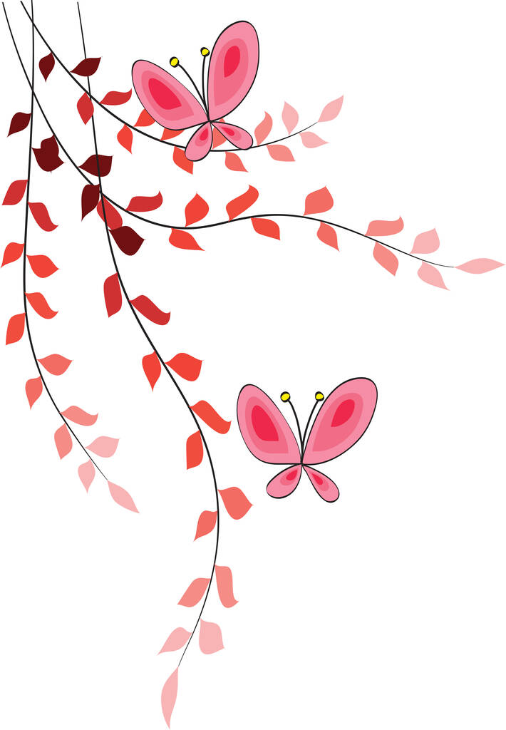 illustrazione vettoriale di un ramo d'albero con farfalle - Vettoriali, immagini