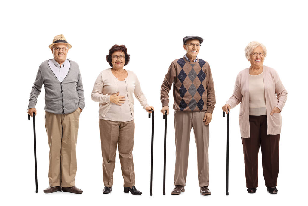 Idős emberek fehér alapon elszigetelten pózoló csoportja - Fotó, kép