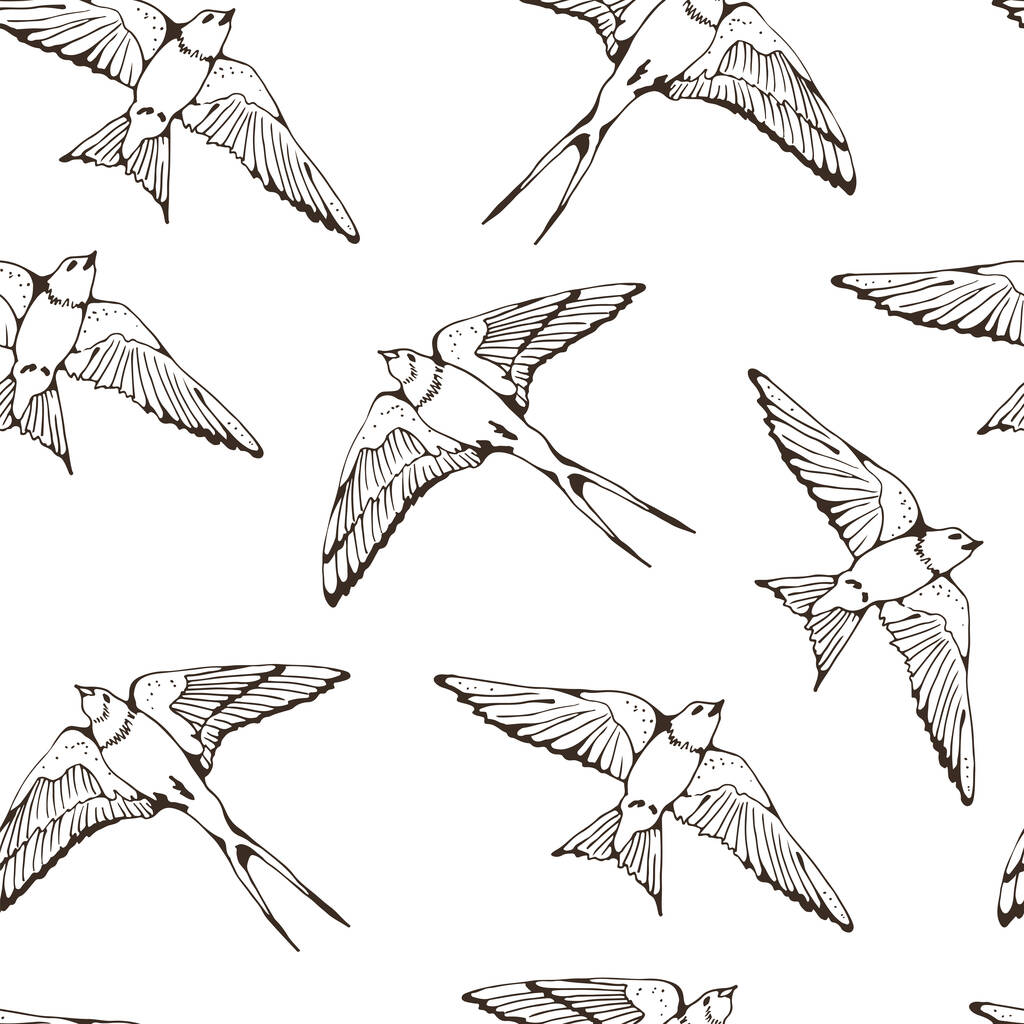 Niele ja House Martin lintujen vektori kuvio, käsin piirretty saumaton tausta - Vektori, kuva