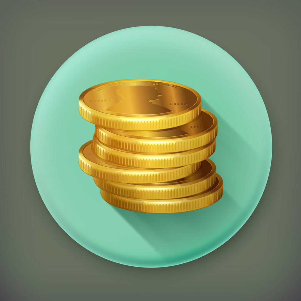 Montones de monedas de oro, icono largo vector sombra
 - Vector, Imagen