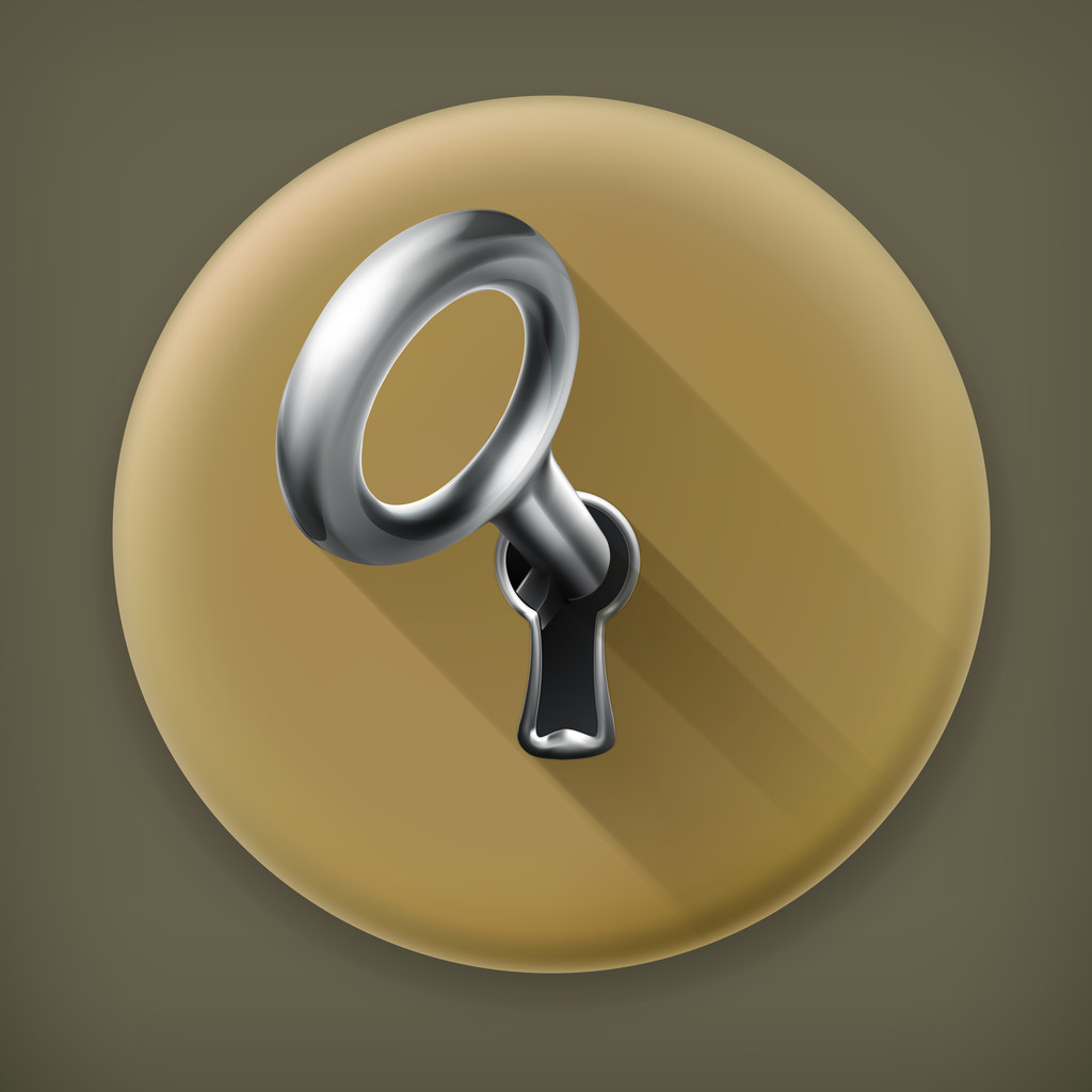 Key in keyhole long shadow vector icon - Vector, Image