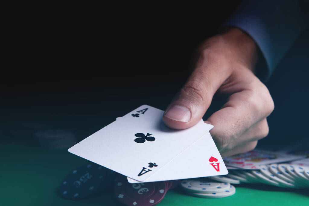 Gambling .Close-up cards for playing poker on a gaming table in a casino  - Photo, Image
