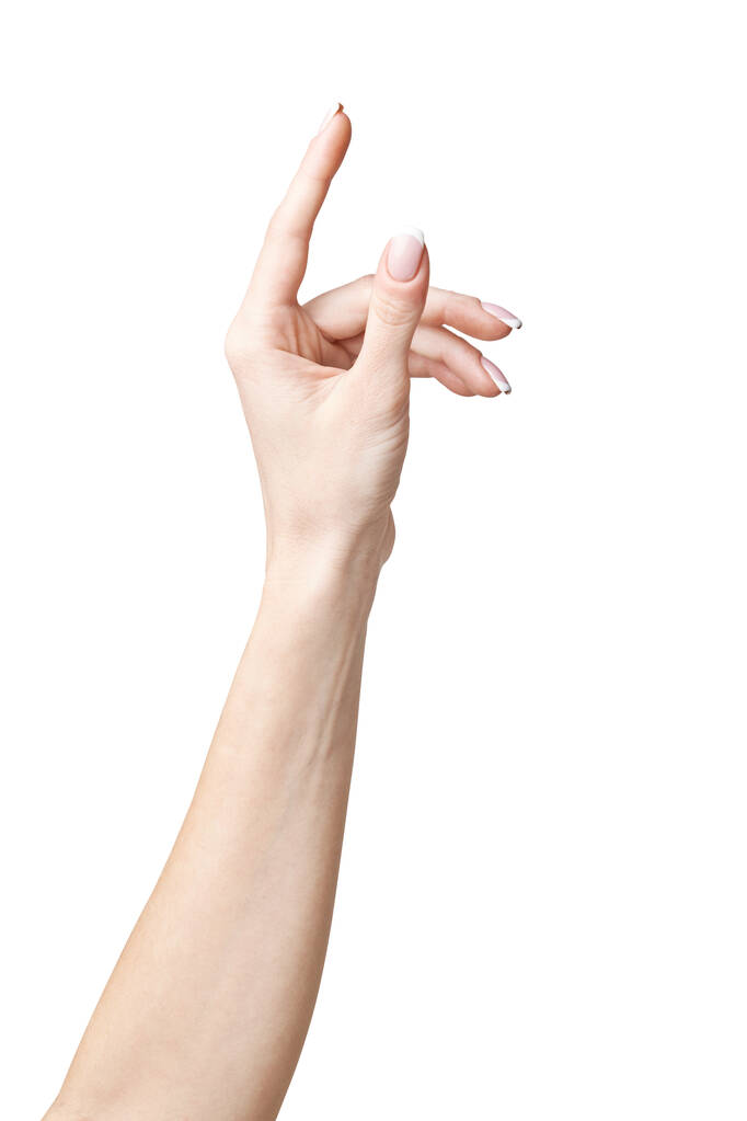 samice ruka rýhování prstem izolované na bílém pozadí s výstřižkem cesta - Fotografie, Obrázek