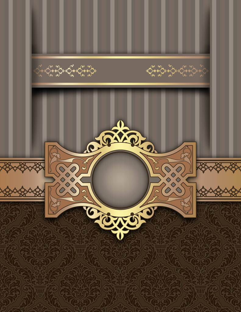 Elegant retro style background with decorative golden border and ornament. Vintage invitation card template. - Photo, Image