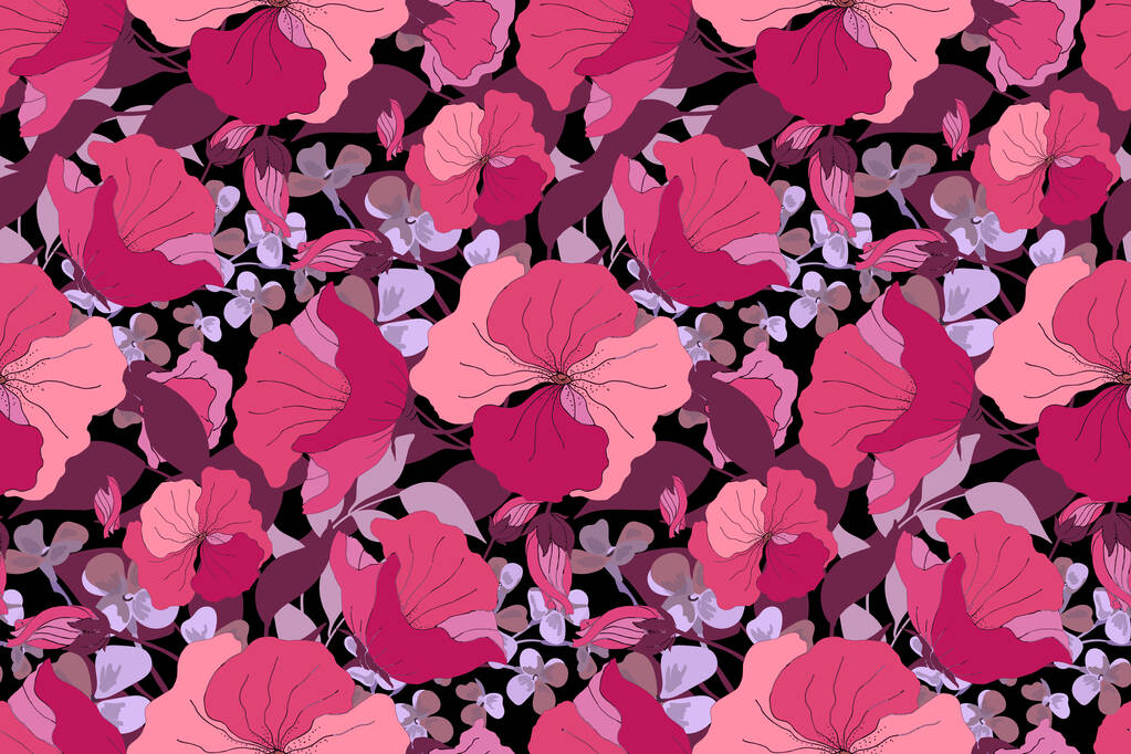 Motif floral vectoriel sans couture. Bouquet floral. Fleurs vectorielles rose, violet, violet, marron. - Vecteur, image