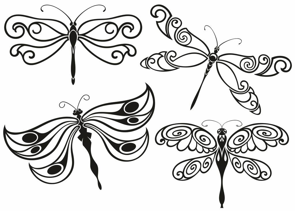 Conjunto de iconos de silueta de libélula. Ilustraciones vectoriales. - Vector, Imagen
