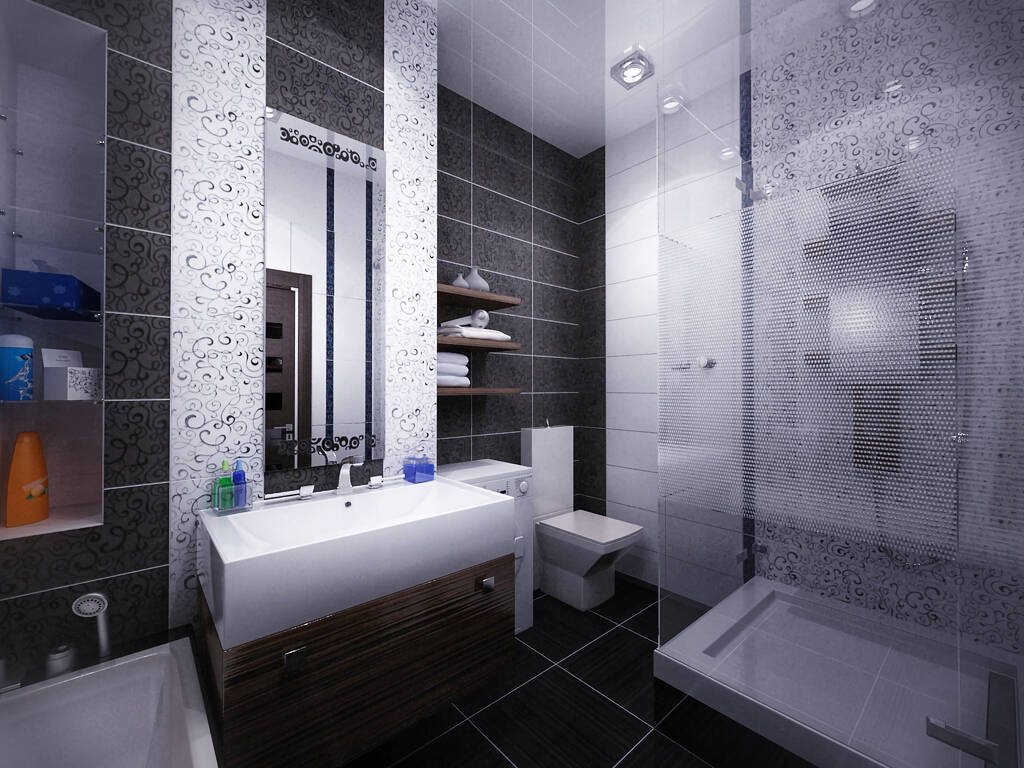 Ilustración 3d del diseño interior del cuarto de baño en estilo moderno - Foto, Imagen