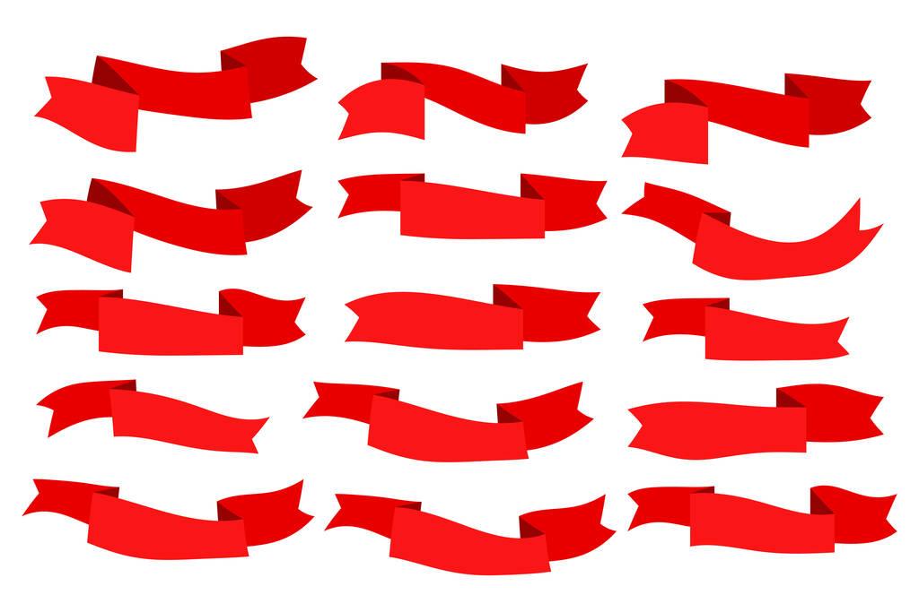 Set von roten flachen Bändern isoliert auf weißem Hintergrund. Ribbon Banner Vektor Illustration. Aquarellspitze - Vektor, Bild