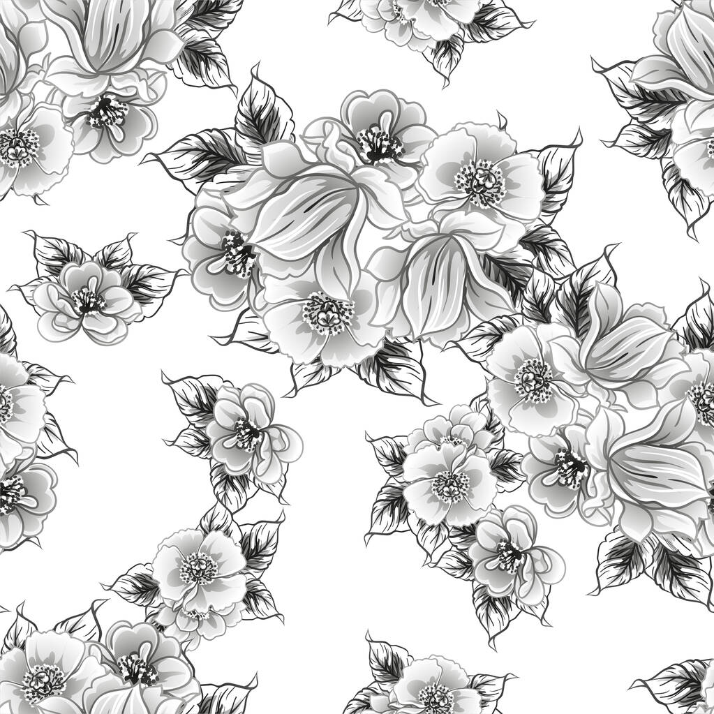 Abstract seamless vector pattern background with flowers - Vector, Image
