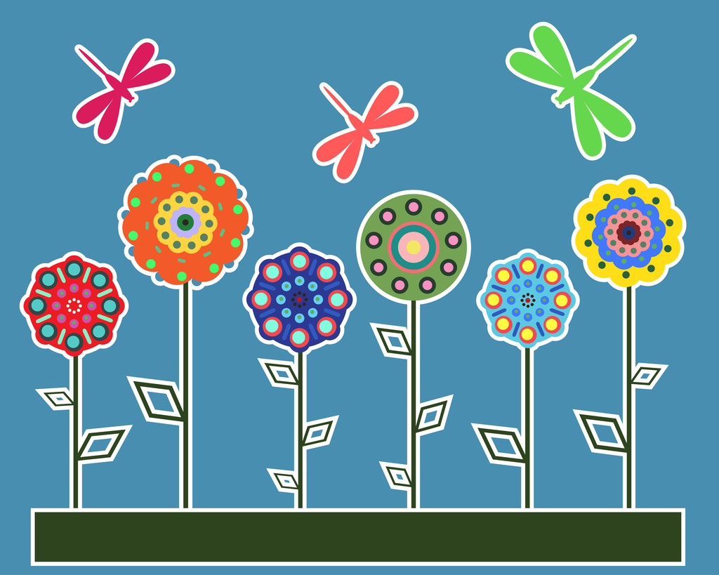 Illustration avec fleurs et libellule
 - Vecteur, image