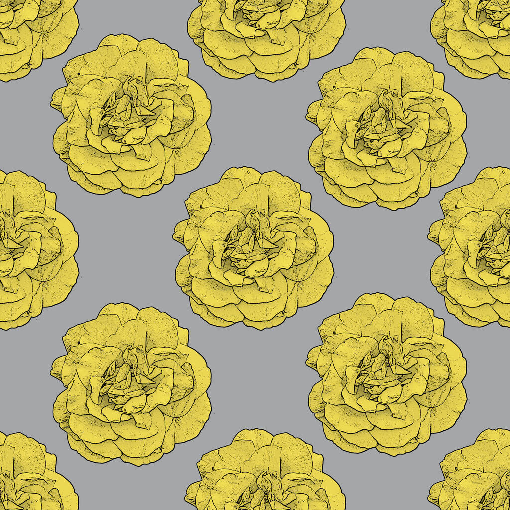 黄色と灰色のシームレスな花のパターン、究極の灰色と照明の色 - 写真・画像