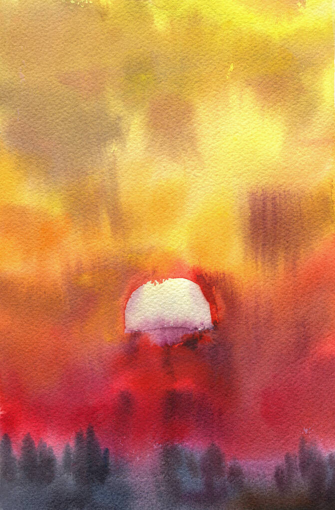 sunset in the clouds watercolor artwork - Photo, Image