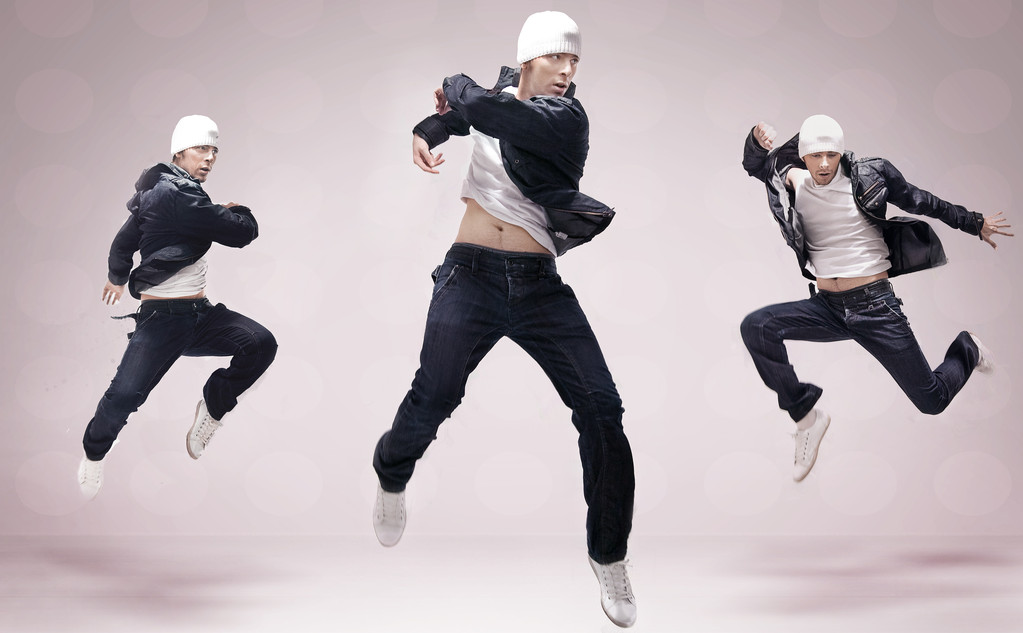 streszczenie studio fotografii trzech tancerzy hip-hop - Zdjęcie, obraz