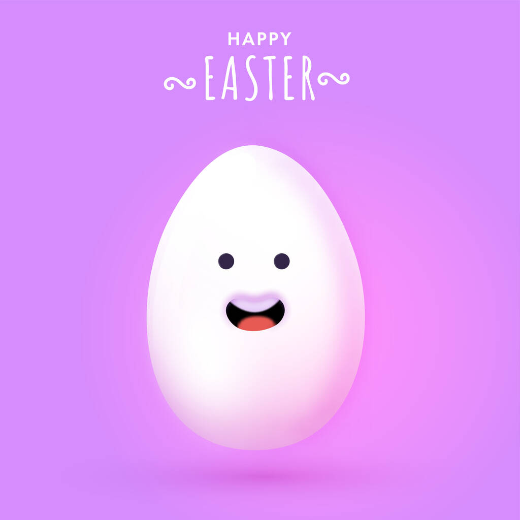 Frohe Ostern Feier Konzept mit weißen Cartoon-Ei auf lila Hintergrund. - Vektor, Bild