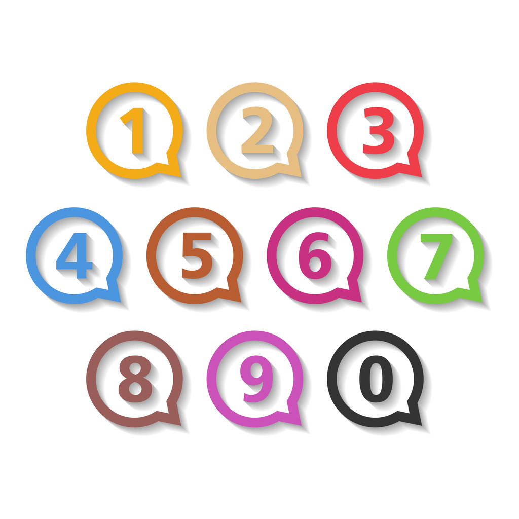χρωματιστά αριθμούς στο γύρο ομιλίας φυσαλίδες - Διάνυσμα, εικόνα