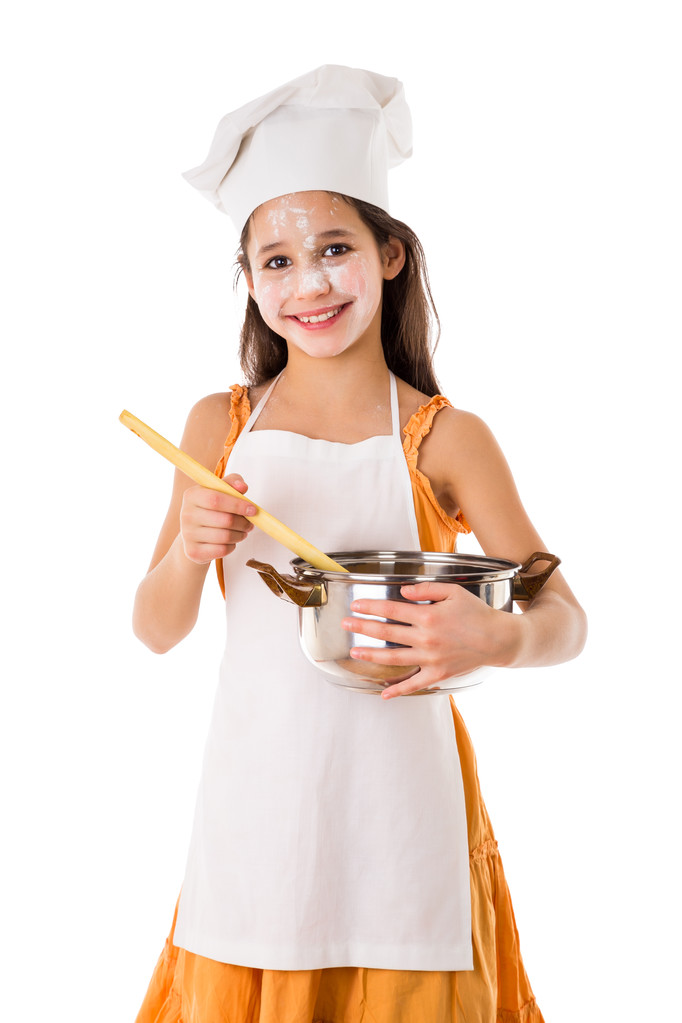 Smiling girl with pot and ladle - Photo, Image
