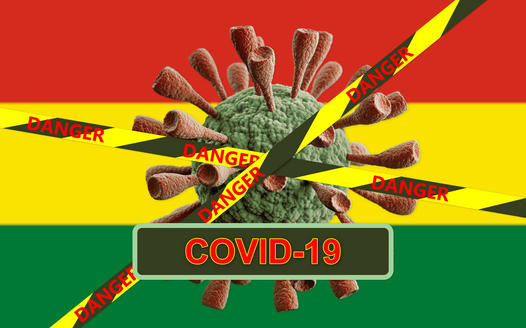 Concetto Coronavirus Covid-19 e bandiera della Bolivia. Rendering 3D.  - Foto, immagini