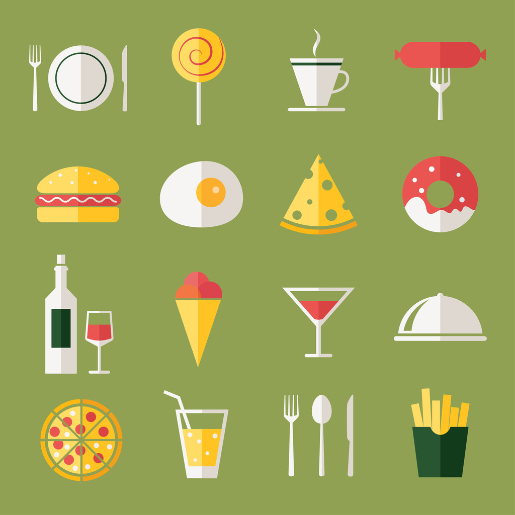 Iconos de comida, diseño plano
 - Vector, Imagen