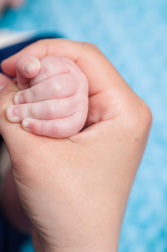 Pequena mão de bebê nas mãos da mãe
 - Foto, Imagem