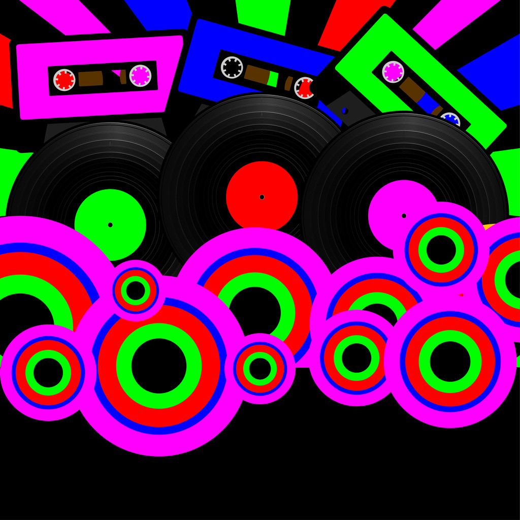 Retro Party Background - Retro Audio Κασέτες και Vinyl Records - Διάνυσμα, εικόνα