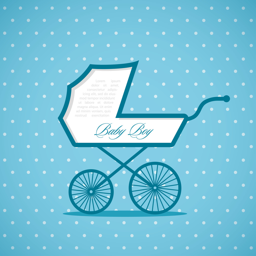 Baby boy card with stroller - Vector, Image