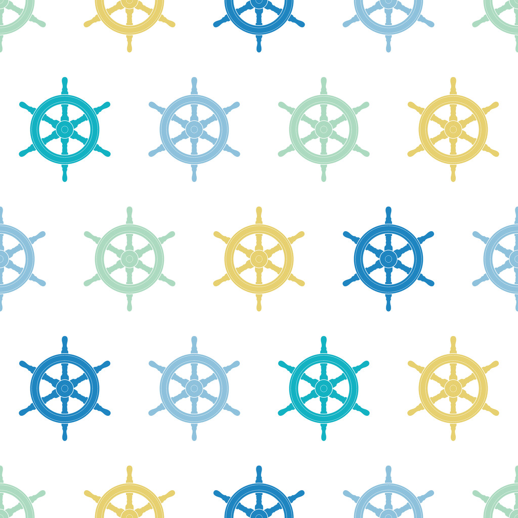 航海船の車輪のカラフルなシームレス パターン背景 - ベクター画像