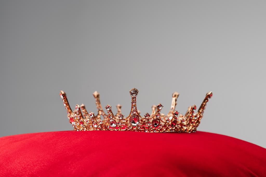 Royal Crown On Red Velvet Cushion Isolated Free Stock Photo and Image