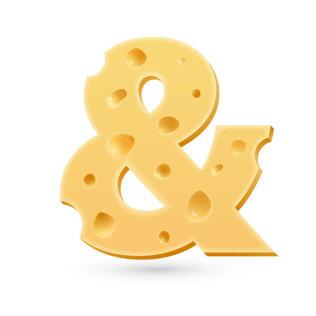 Ampersant o y carta de queso. Símbolo aislado en blanco
. - Vector, Imagen