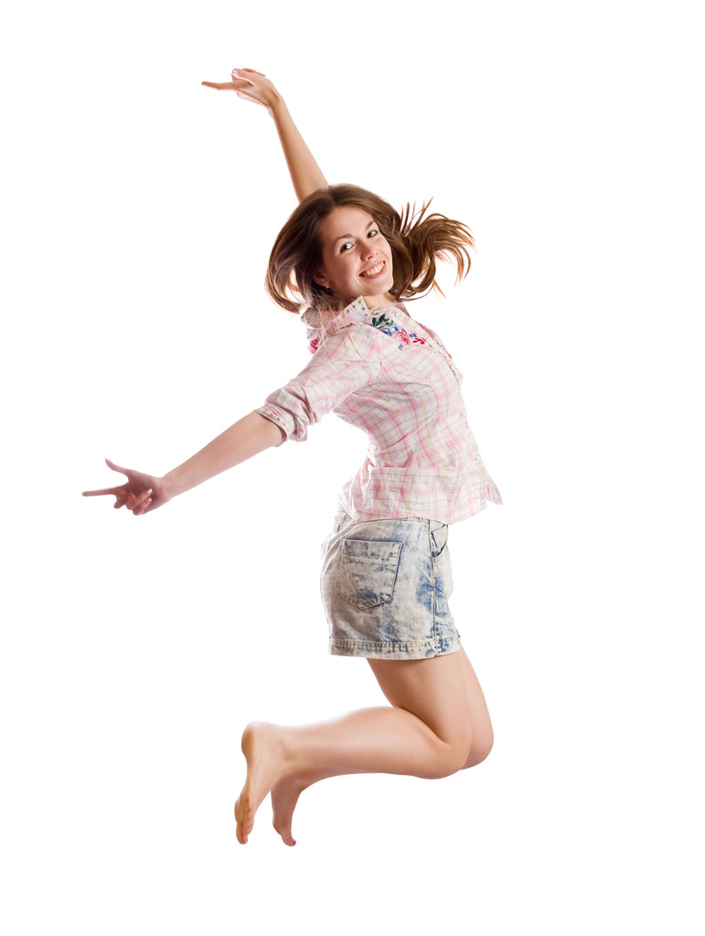 長い髪の女の子をジャンプ - 写真・画像