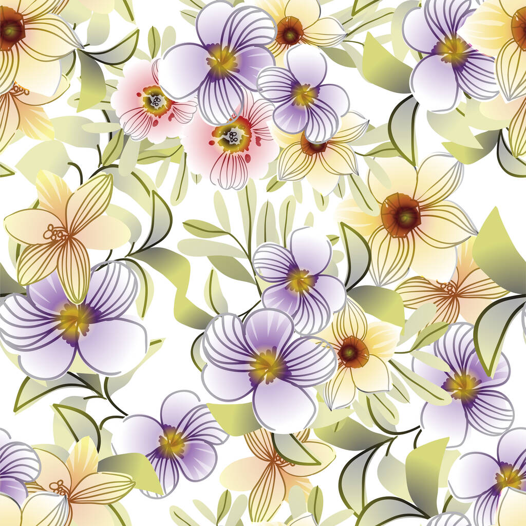 fondo floral adornado, ilustración vectorial sin costuras - Vector, imagen