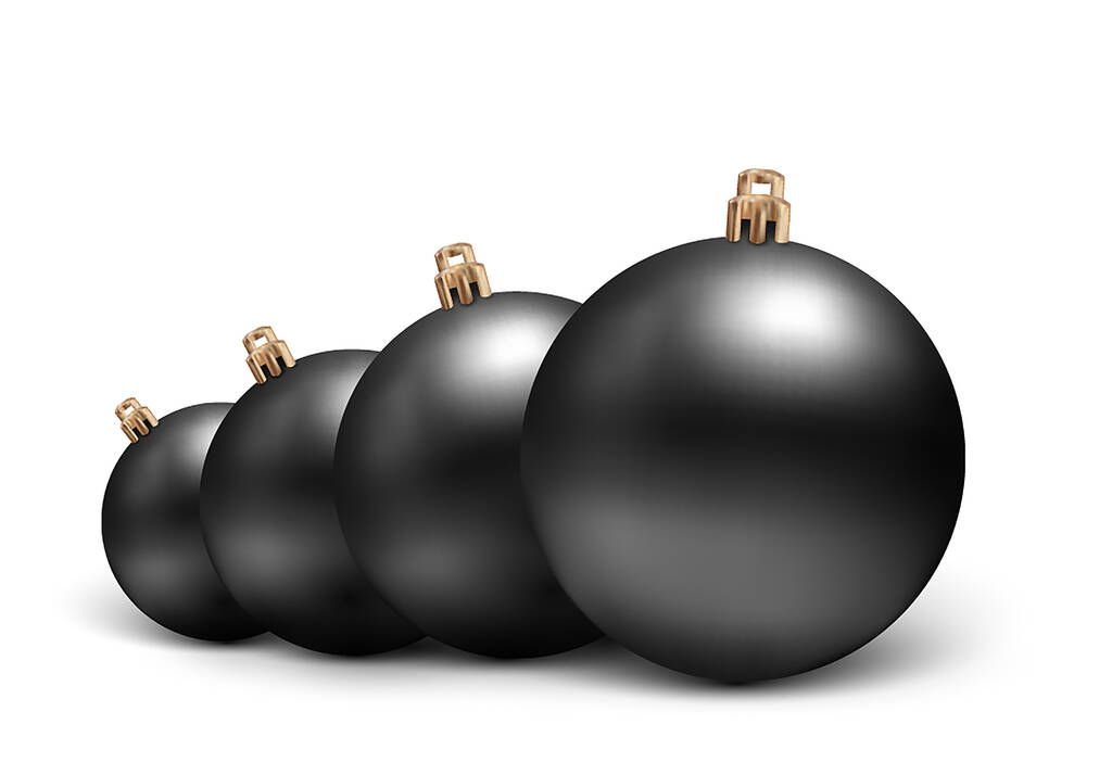 Sada vektorových vánočních hraček v reálném stylu. Černé koule izolované na bílém pozadí. Černý pátek slevy - Vektor, obrázek