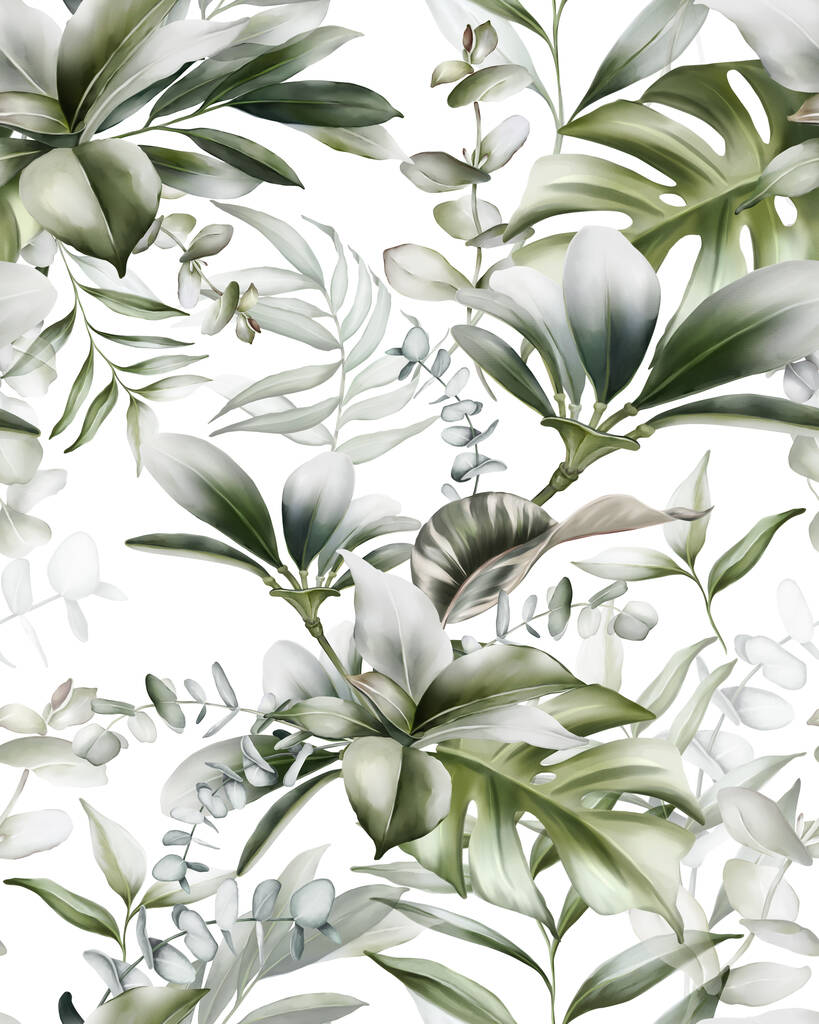 Tropical leaves seamless pattern. Exotic jungle wallpaper. - Photo, Image