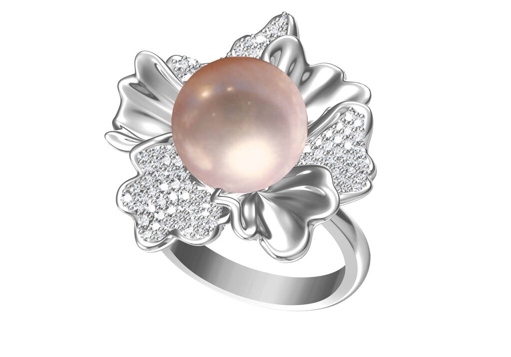 bellissimo anello con perla isolata su bianco. Rendering 3D - Foto, immagini