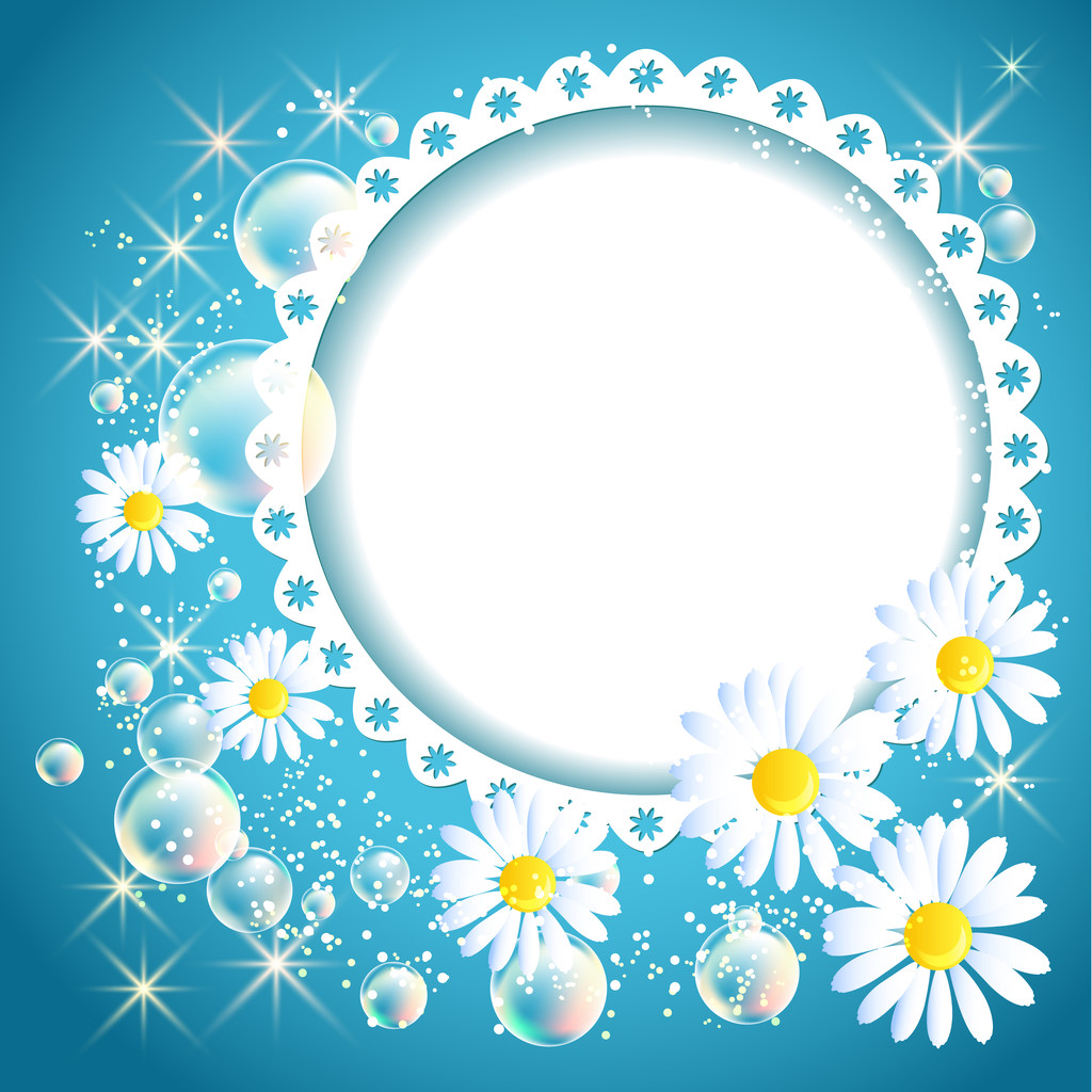 Openwork frame with daisy and bubbles - Vector, Image