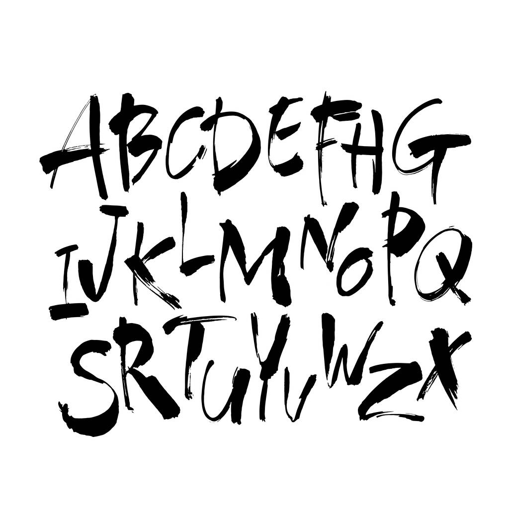 Vector Akril ecset stílus kézi rajzolt ábécé Font. Kalligráfia ábécé fehér háttérrel. Tinta kézírása. - Vektor, kép