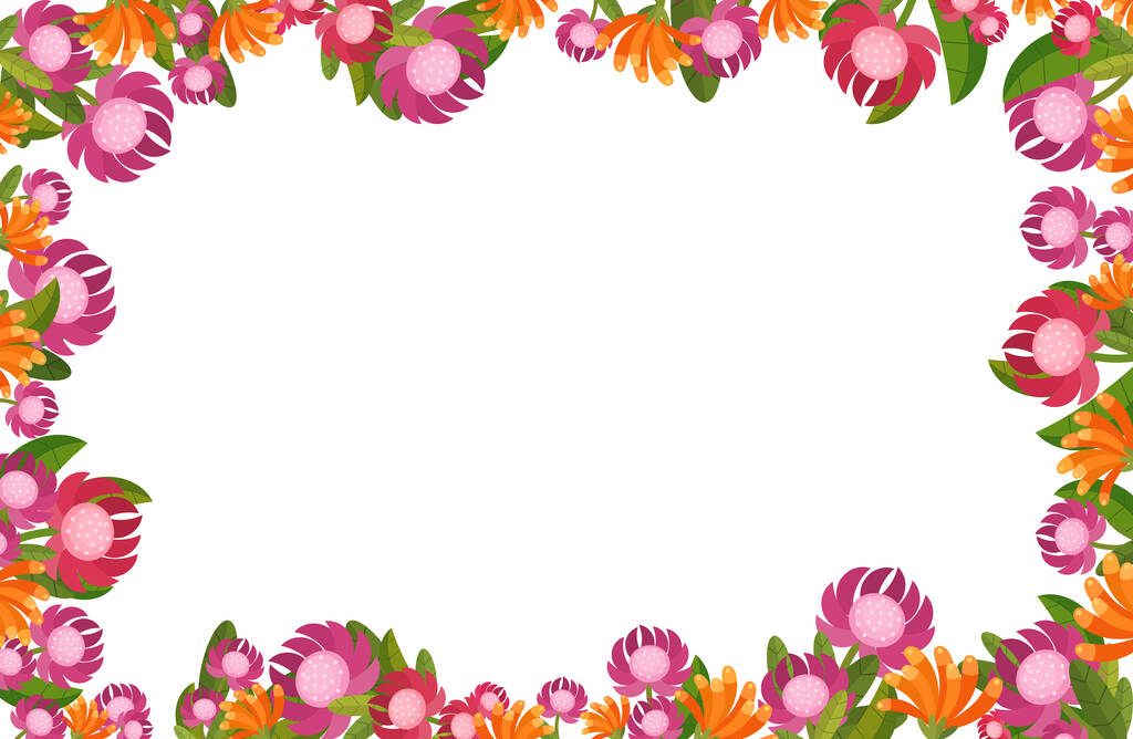 scena del fumetto con cornice floreale fiori colorati illustrazione per bambini - Foto, immagini