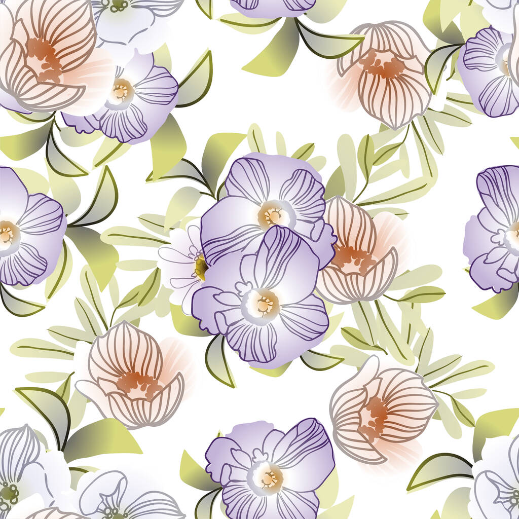 padrão sem costura vetorial com flores coloridas. design para têxteis e scrapbook - Vetor, Imagem